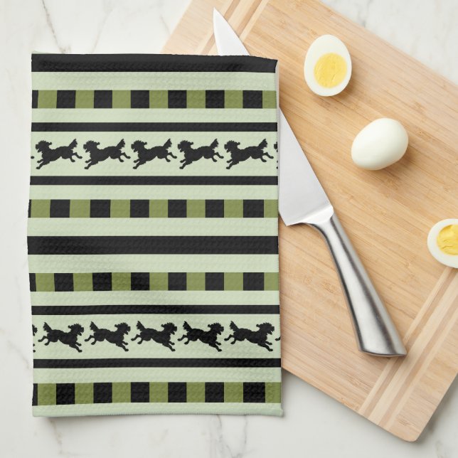 Playful Dog Stripe Pattern Kitchen Towel (Quarter Fold)