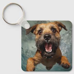 Playful Dog Swimming Underwater Design Keychain