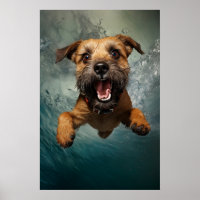 Playful Dog Swimming Underwater Design