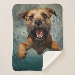 Playful Dog Swimming Underwater Design Sherpa Blanket