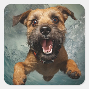 Playful Dog Swimming Underwater Design Square Sticker