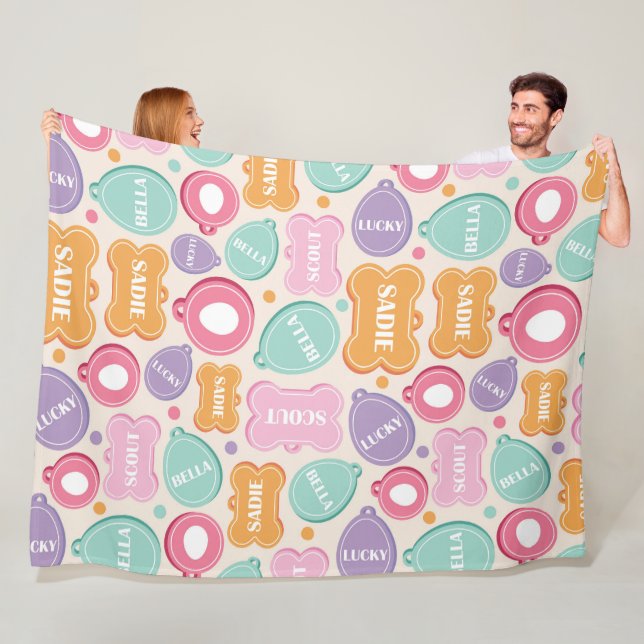 Playful Dog Tags Pattern Fleece Blanket (In Situ)