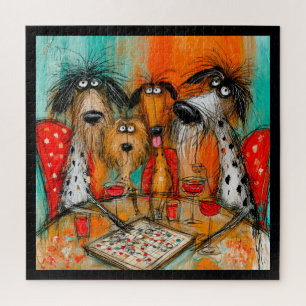 Playful Dogs Game Night with Wine Jigsaw Puzzle
