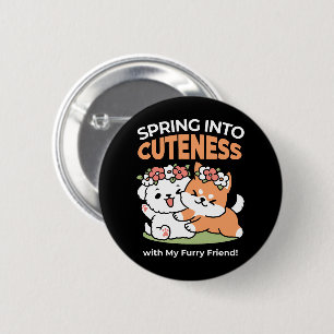 Playful Dogs with Flower Crowns – Fun Spring Theme 2 Inch Round Button