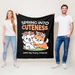 Playful Dogs with Flower Crowns – Fun Spring Theme Fleece Blanket