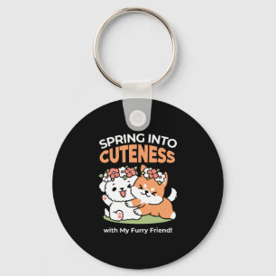 Playful Dogs with Flower Crowns – Fun Spring Theme Keychain