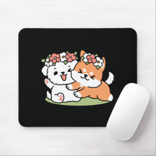 Playful Dogs with Flower Crowns – Fun Spring Theme Mouse Pad