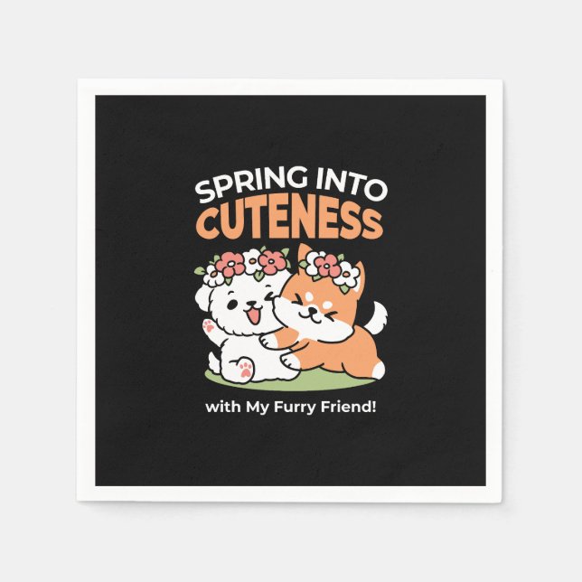 Playful Dogs with Flower Crowns – Fun Spring Theme Napkin (Front)