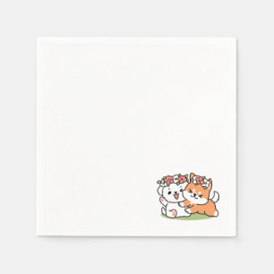 Playful Dogs with Flower Crowns – Fun Spring Theme Napkin