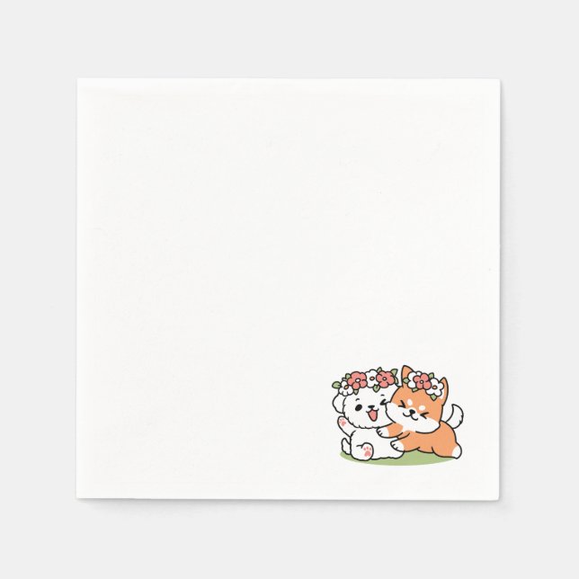 Playful Dogs with Flower Crowns – Fun Spring Theme Napkin (Front)