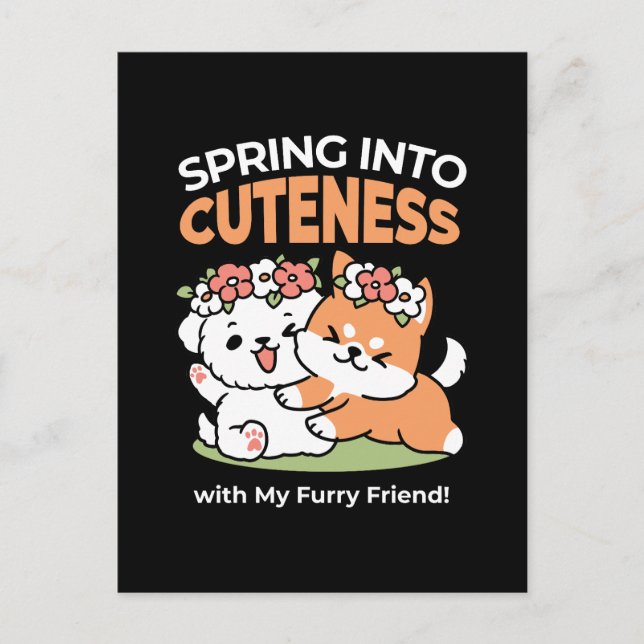 Playful Dogs with Flower Crowns – Fun Spring Theme Postcard (Front)