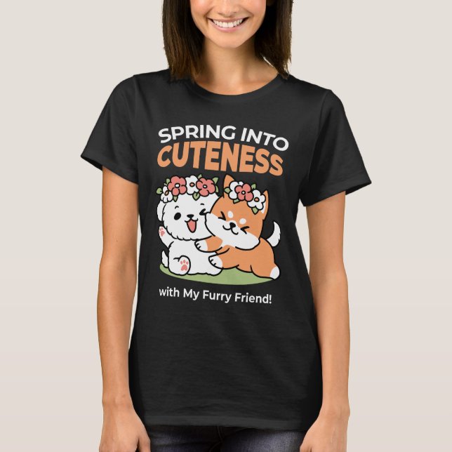 Playful Dogs with Flower Crowns – Fun Spring Theme T-Shirt (Front)