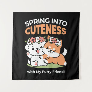 Playful Dogs with Flower Crowns – Fun Spring Theme Tapestry