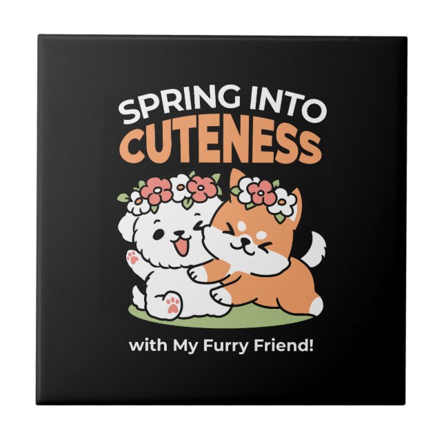 Playful Dogs with Flower Crowns – Fun Spring Theme Tile (Front)