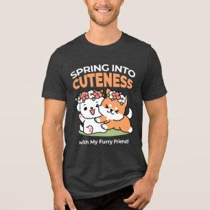 Playful Dogs with Flower Crowns – Fun Spring Theme Tri-Blend Shirt