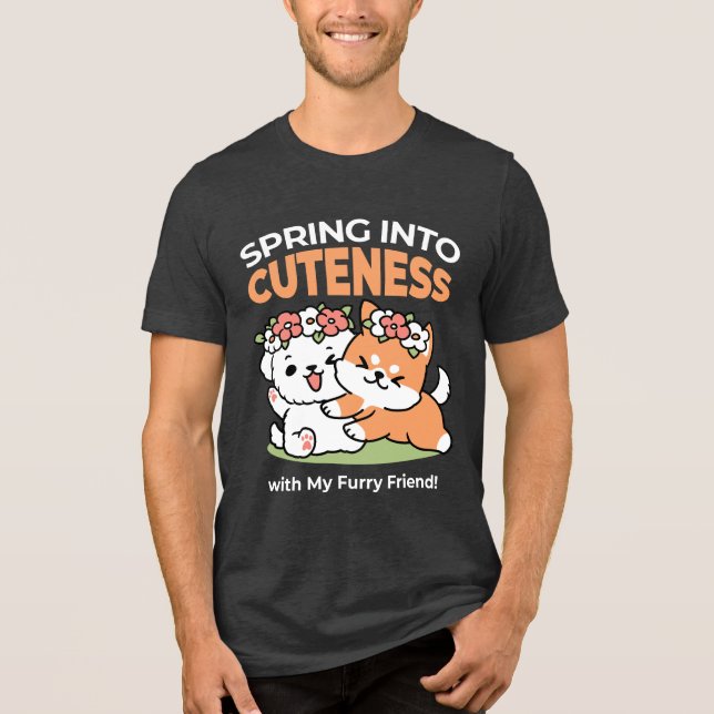 Playful Dogs with Flower Crowns – Fun Spring Theme Tri-Blend Shirt (Front)