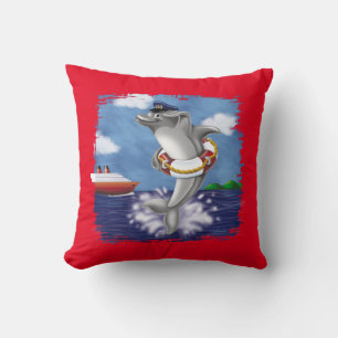 Playful Dolphin Captain – Fun Nautical Adventure Throw Pillow