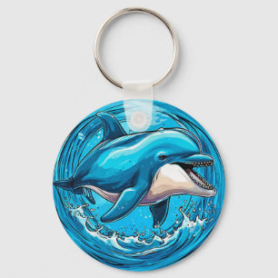 Playful Dolphin Jumping in Splashes of Water Keychain