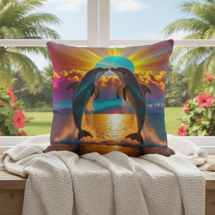 Playful Dolphin Ocean Art Decorative Pillow
