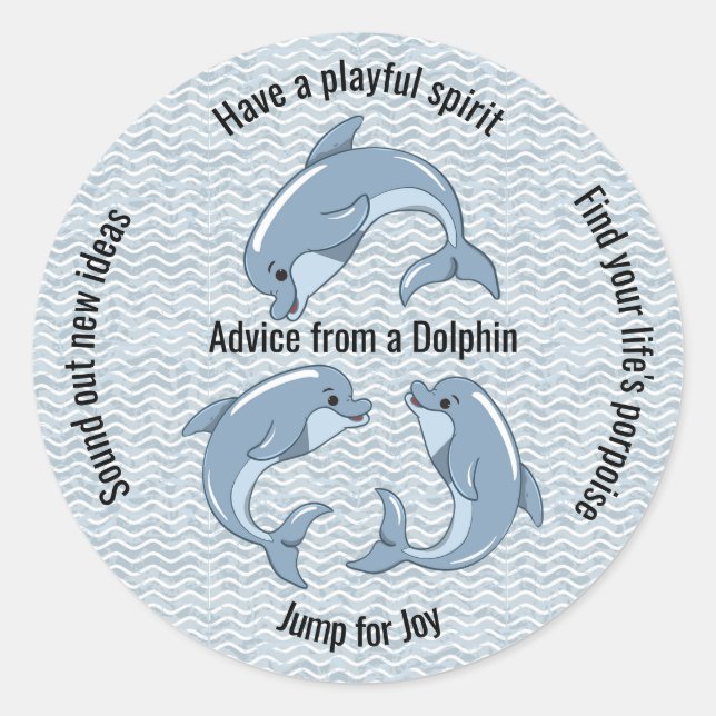 Playful Dolphins Design Classic Round Sticker (Front)