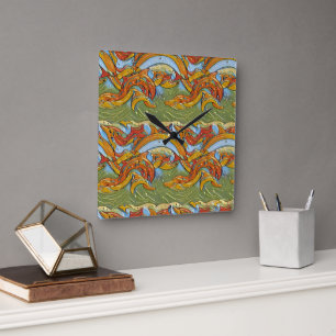 Playful Dolphins Pattern 2– Ocean-Inspired Design Square Wall Clock
