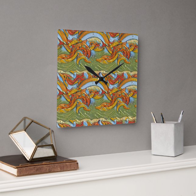 Playful Dolphins Pattern 2– Ocean-Inspired Design  Square Wall Clock (Office)