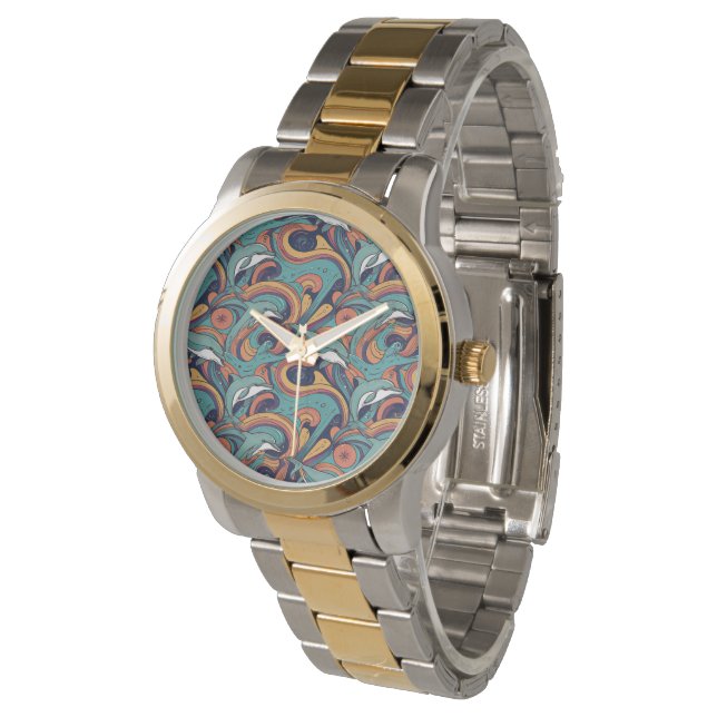 Playful Dolphins Pattern – Ocean-Inspired Design Watch (Angled)