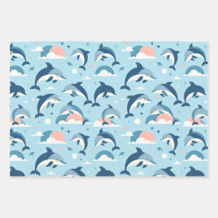 Playful Dolphins Pattern Wrapping Paper Sheet