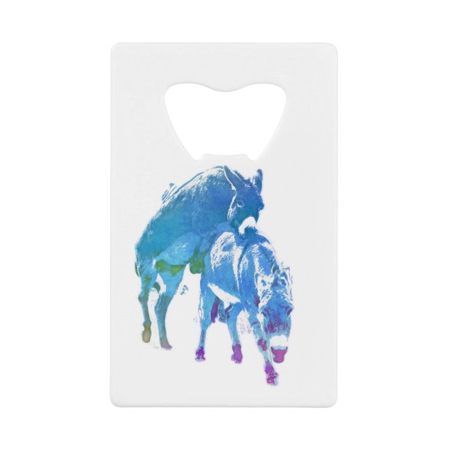 Playful Donkeys watercolor Credit Card Bottle Opener (Front)