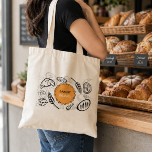 Playful Doodle Bread Illustrations Bakery Tote Bag