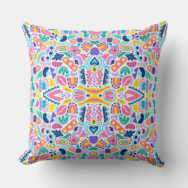 Playful Doodle Colourful Abstract Pattern Design Throw Pillow (Front)