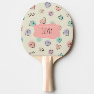 Playful Doodles of Hearts, Dots and Wavy Lines Ping Pong Paddle