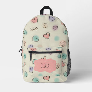 Playful Doodles of Hearts, Dots and Wavy Lines Printed Backpack