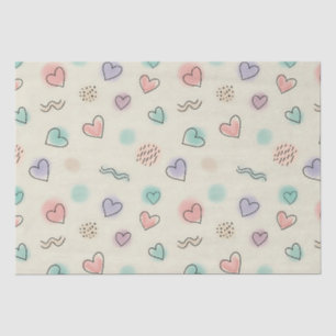 Playful Doodles of Hearts, Dots and Wavy Lines Tissue Paper