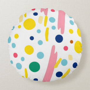 Playful Dots and Stripes Round Pillow