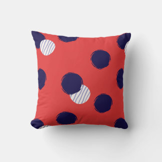 Playful Dots Red Navy Throw Pillow