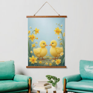 Playful Ducklings Among Daffodils  Hanging Tapestry