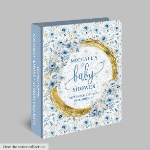Playful dusty blue flowers gold boy baby memory binder