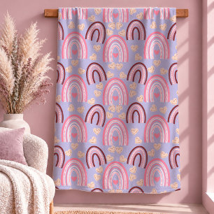 Playful Dusty Pink Rainbow Hearts Cozy Blanket