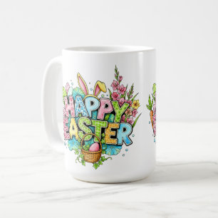 Playful Easter Artwork With Bunny Ears and Florals Coffee Mug