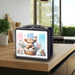 Playful Easter Brushstroke Highland Cow Lunchbox