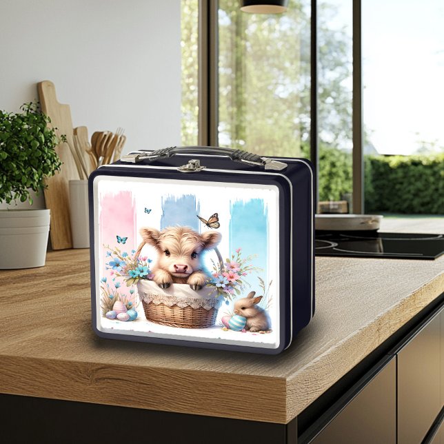 Playful Easter Brushstroke Highland Cow Lunchbox (Creator Uploaded)