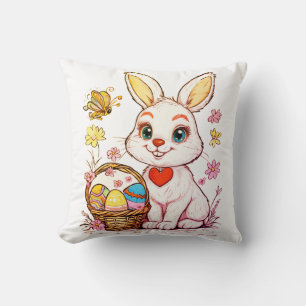 Playful Easter Bunny Throw Pillow