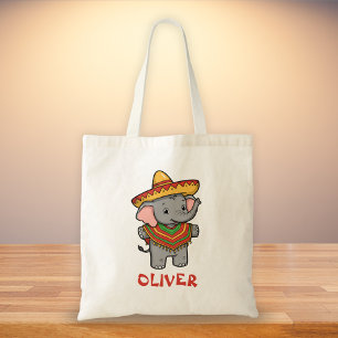 Playful Elephant in Festive Sombrero & Poncho Tote Bag