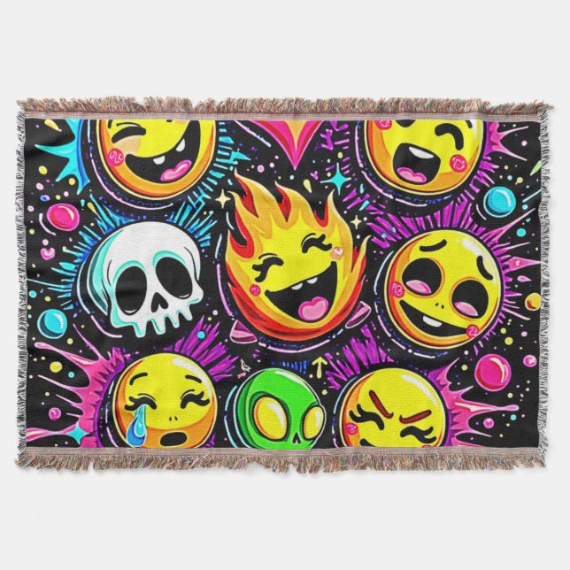 Playful Emoji Explosion Throw Blanket (Front)