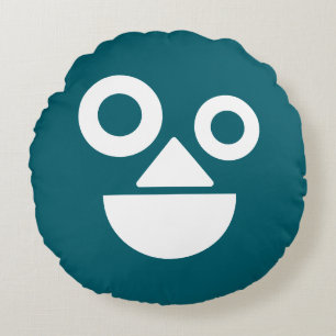 Playful face minimal funny dark teal round pillow