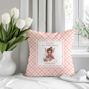Playful Fairy Girl Blush Floral Birthday Pillow 