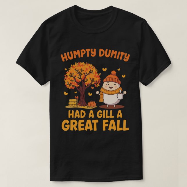 Playful Fall Cartoon Egg Cozy Seasonal Illustratio T-Shirt (Design Front)