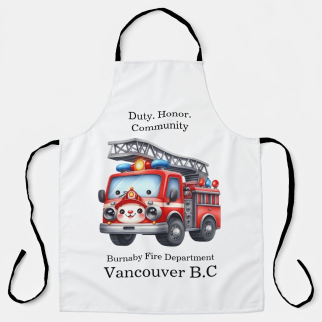 Playful fire truck at sunset apron (Front)