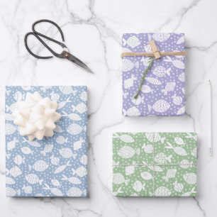 Playful Fish School Doodle S white Gift Wrapping Paper Sheet